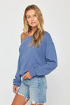 La Vida Off Shoulder Sweatshirt - Pacific Blue