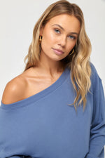 La Vida Off Shoulder Sweatshirt - Pacific Blue