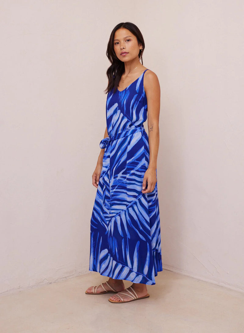 V-Neck Midi Dress - Bayside Palm Print