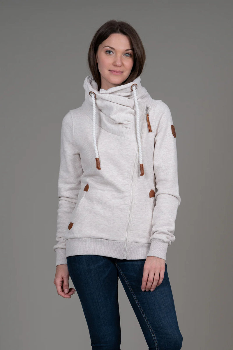 Hestia High Collar Full Zip - Heather Oatmeal