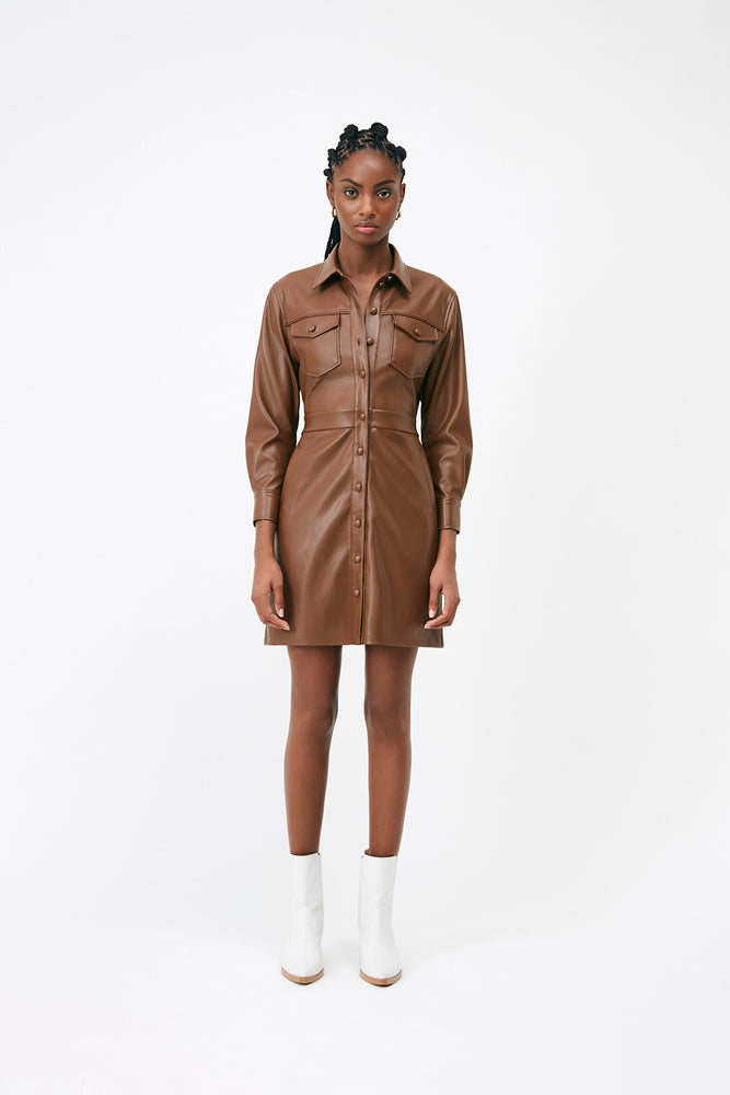 Cool Faux Leather Chocolate Dress