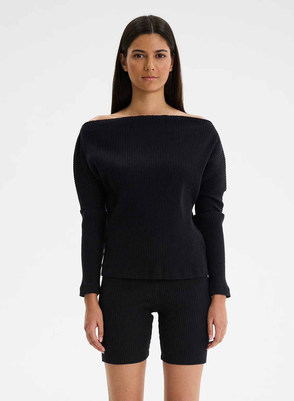 Winnie Open Neck Long Sleeve Ribbed Top