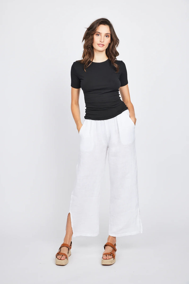 Linen Lounge Pant With Side Slit - White