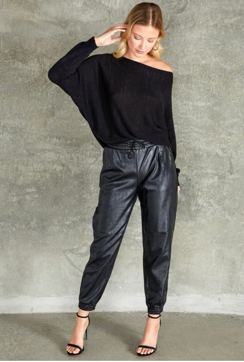 Cuffed Faux Leather Jogger - Black – Feather And Stone Boutique