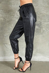 Cuffed Faux Leather Jogger - Black