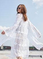 Open Pointelle Fringed Maxi Duster