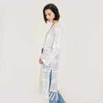 Open Pointelle Fringed Maxi Duster