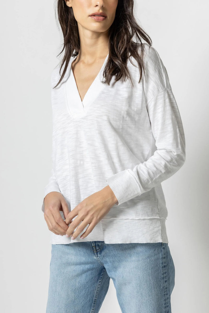 Rib Trim V-Neck