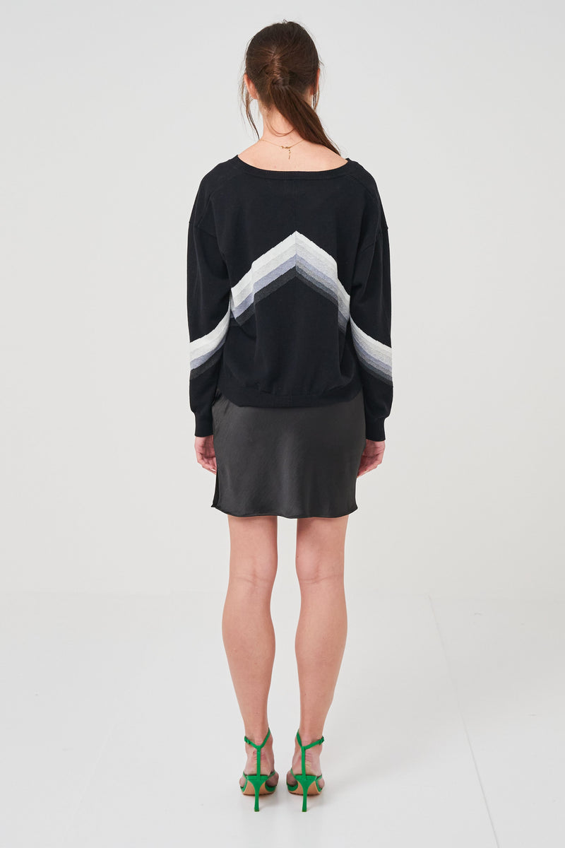 Chevron Stripe Sleeve V Sweater
