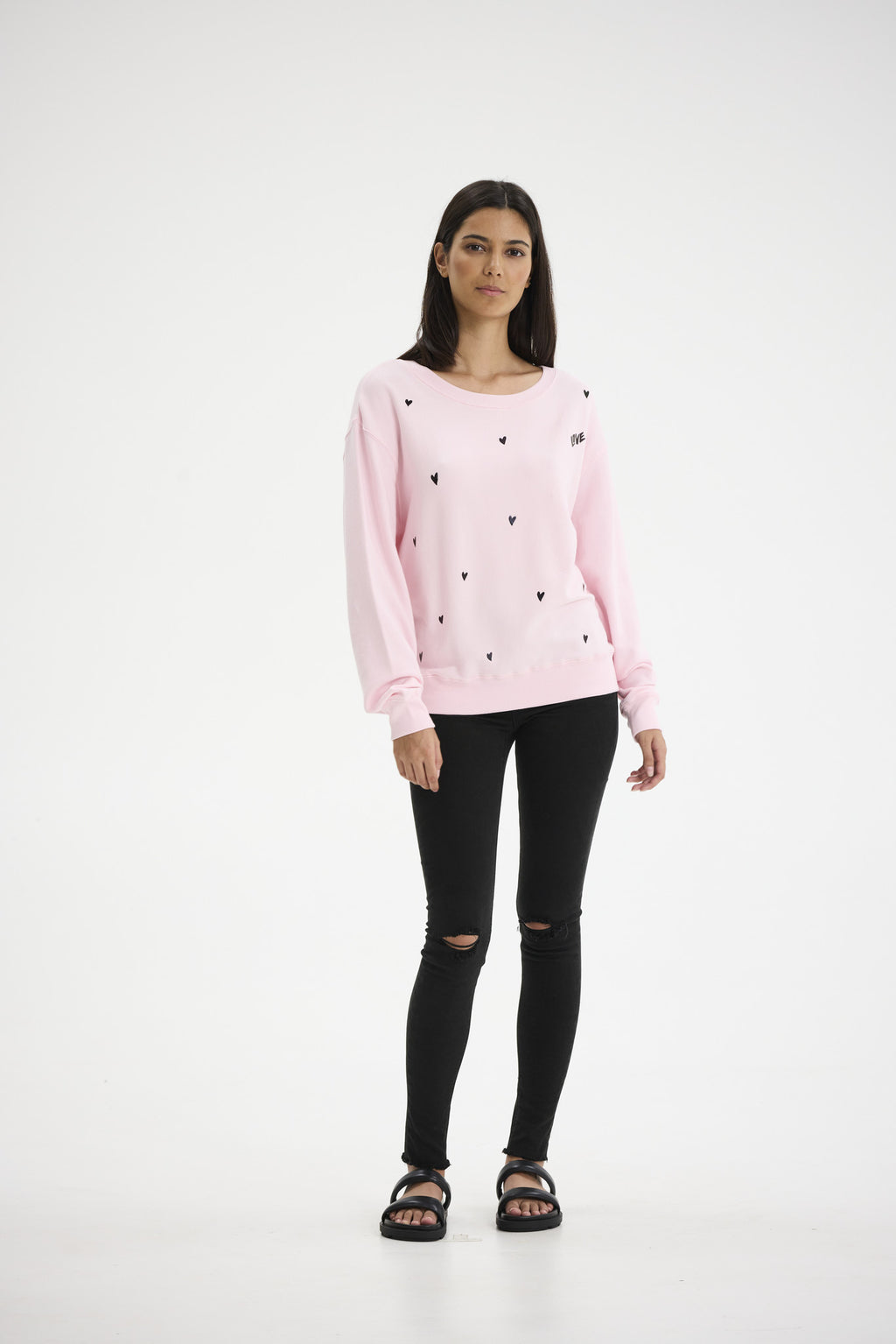 Doodle Hearts Crewneck Sweatshirt - Candy Pink