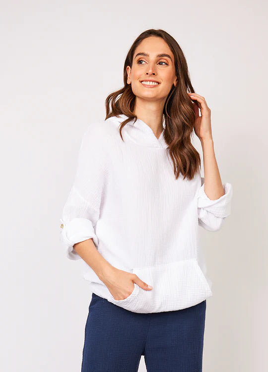Waffled Cotton Hooded Top